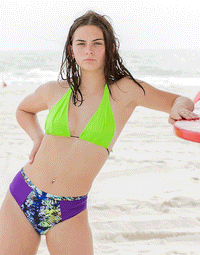 Bali bikini bottoms is a retro-style design with a high waist line.  This bikini bottom fully covers and has a flattering fit along the bottom.Baja bikini bottoms feature a cheeky cut along the back, a color block scheme with vibrant pattern, and a tight sports cut.