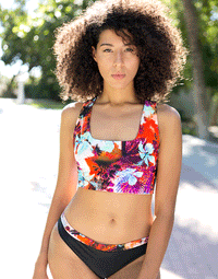 Becca bikini top has a vintage crop top design with a fashion forward scooped neckline and modified racerback.
