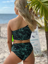 Sydney bikini wrap top has a single over-the-shoulder strap that provides full coverage and support.  Comes in colorful prints or solid colors.