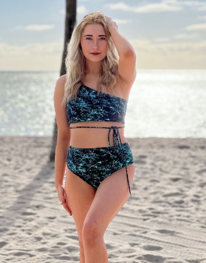 Bali bikini bottoms is a retro-style design with a high waist line.  This bikini bottom fully covers and has a flattering fit along the bottom.